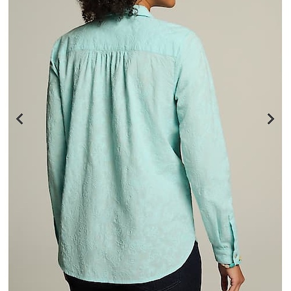 J. Jill Floral Embroidered One-Pocket Button Up Shirred-Back Shirt Sea Mist XL - Picture 3 of 9